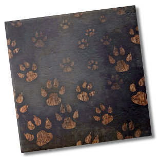 Rustic Brown Black Paw Pattern Tile