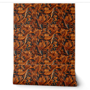 Rustic Brown black tooled leather  Wallpaper