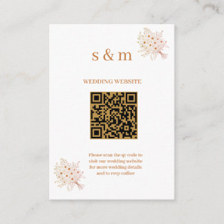 Rustic Brown & Blush Floral Wedding Website Card