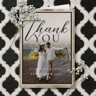 Rustic Brown Botanical Pattern Photo Wedding Thank You Card