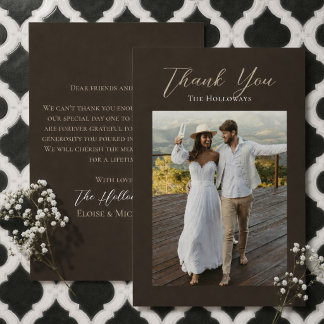 Rustic Brown Botanical Wedding Thank You Card