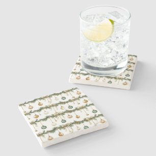 Rustic Brown Bows Cream Green Christmas Stone Coaster