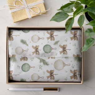 Rustic Brown Bows Cream Green Christmas Tissue Paper