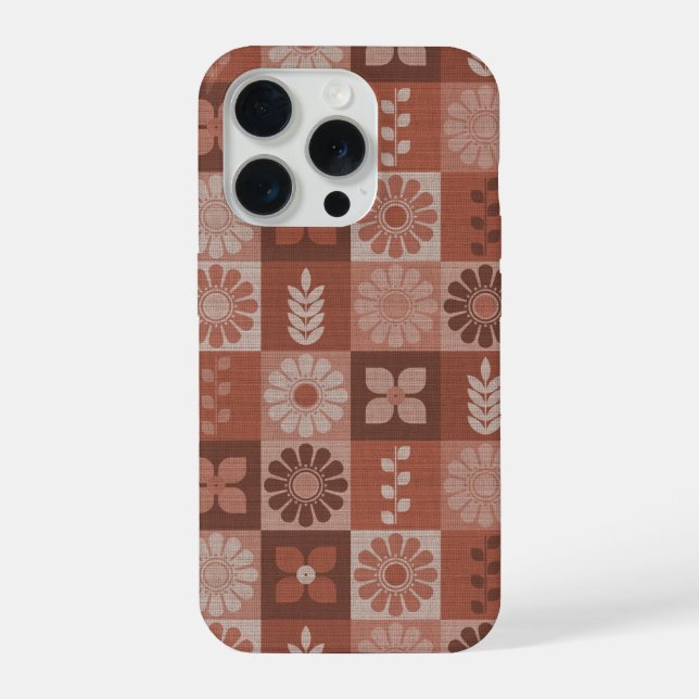 Rustic Brown Burlap Flowers Leaves Pattern iPhone Case (Back)