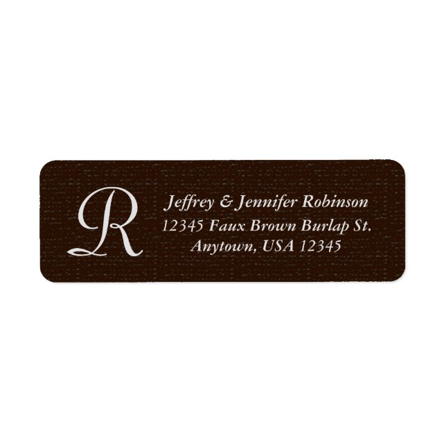 Rustic Brown Burlap Nom et adresse Monogramme (Devant)