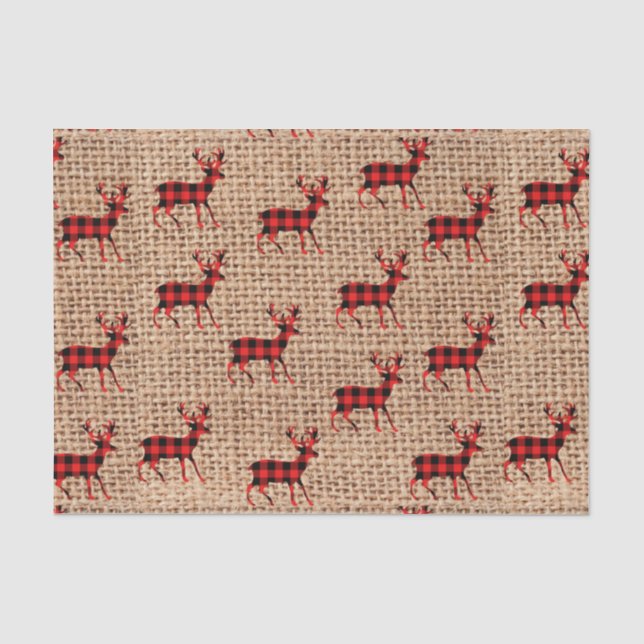 Rustic Brown Burlap Red Plaid Countryside Deer  Tissue Paper (Front)