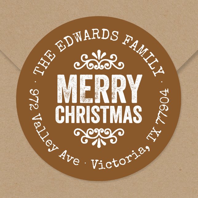 Rustic Brown Christmas Circle Return Address Label (Creator Uploaded)