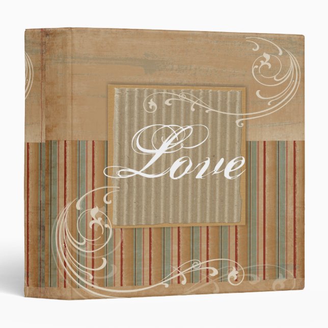 Rustic brown Country stripes Wedding Photo Album Binder (Front/Spine)