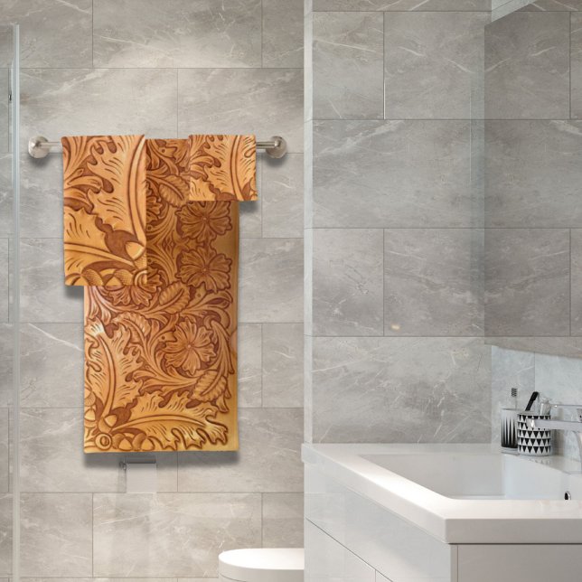 Rustic brown cowboy fashion western leather (Rustic brown cowboy fashion western leather bath towel set)