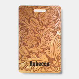 Rustic brown cowboy fashion western leather badge