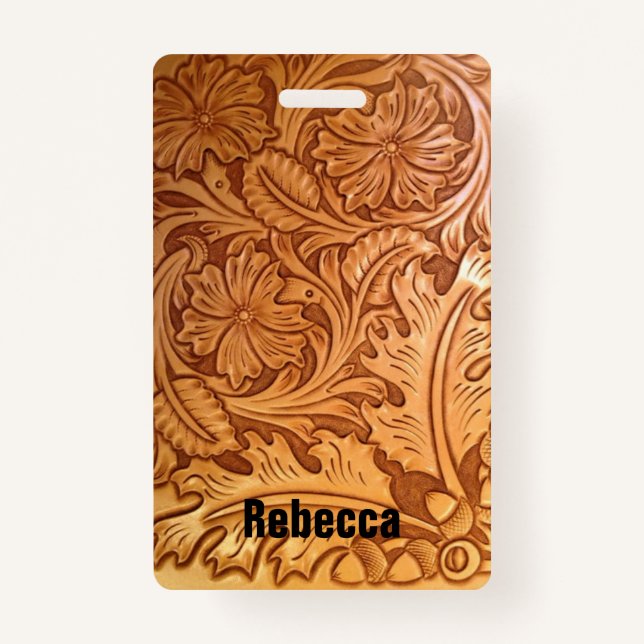 Rustic brown cowboy fashion western leather badge (Front)