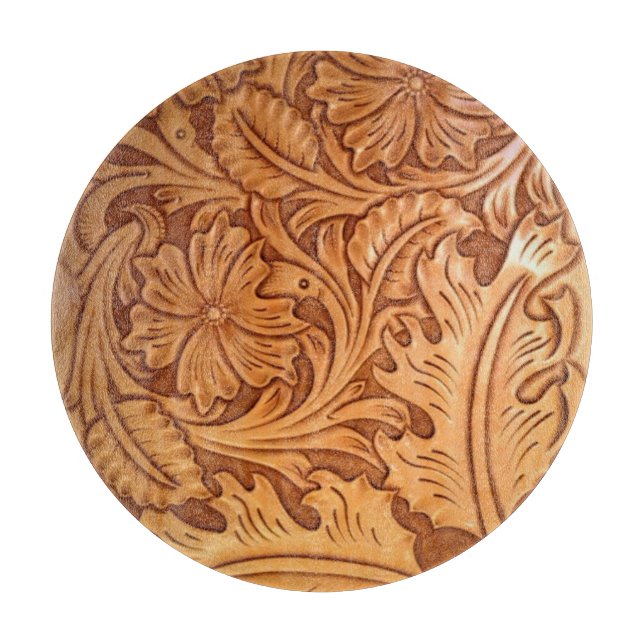 Rustic brown cowboy fashion western leather cutting board (Front)