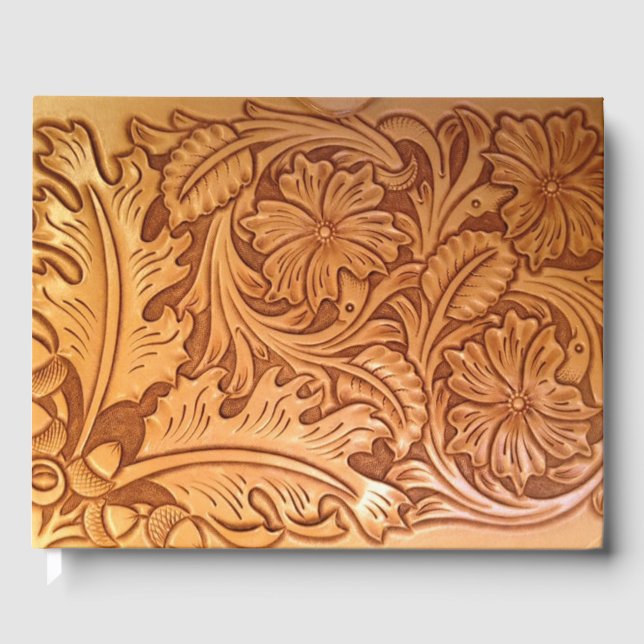 Rustic brown cowboy fashion western leather guest book (Front)