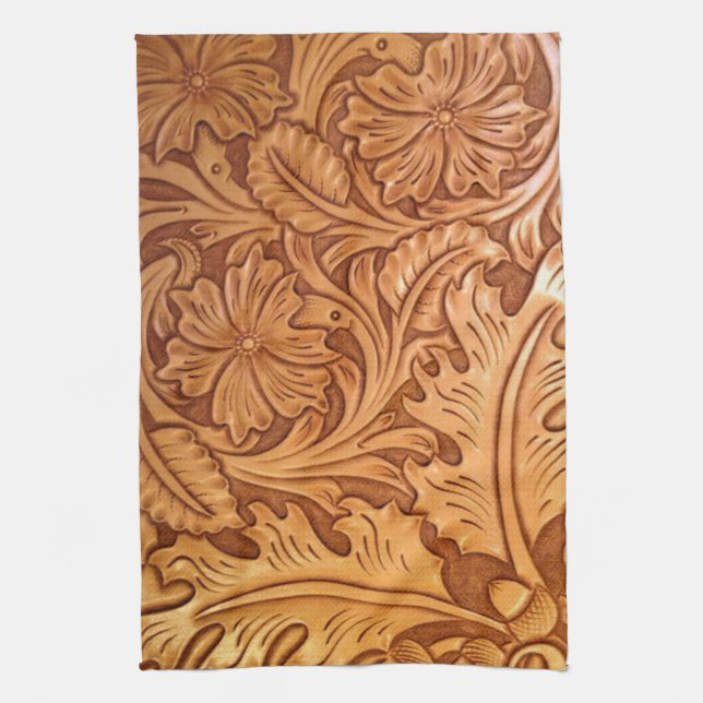 Rustic brown cowboy fashion western leather kitchen towel (Vertical)