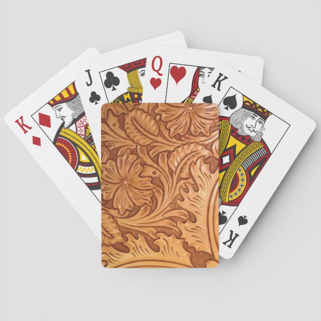 Rustic brown cowboy fashion western leather playing cards (Back)