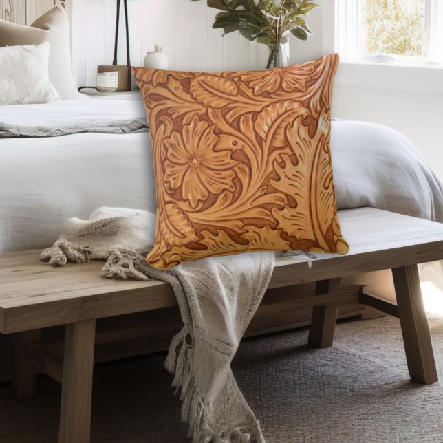 Rustic brown cowboy fashion western leather throw pillow (Rustic brown cowboy fashion western leather throw pillow)