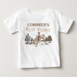Rustic Brown Cowboy First Rodeo 1st Birthday  Baby T-Shirt