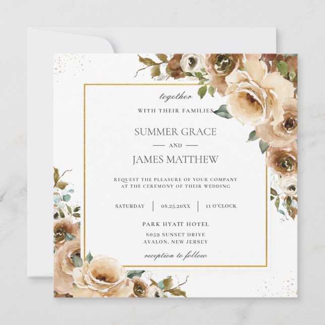 Rustic Brown Cream Floral Greenery Fall Wedding In Invitation (Front)