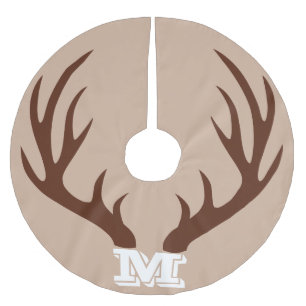 Rustic Brown Deer Antlers Monogram Tree Skirt