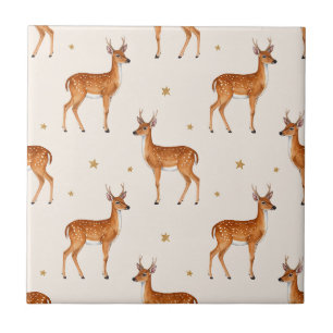 Rustic Brown Deer on Warm Ivory Tile