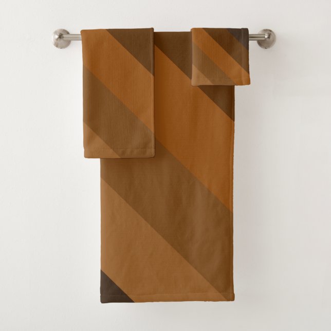 Rustic Brown Diagonal Stripes Bath Towel Set (Insitu)
