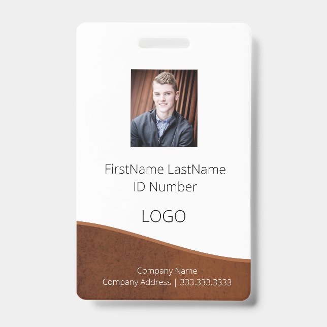 Rustic Brown Employee ID Badge with Barcode (Front)