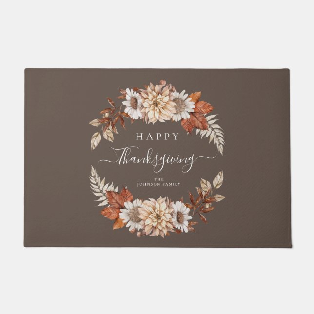 Rustic Brown Fall Leaves Happy Thanksgiving  Doormat (Front)