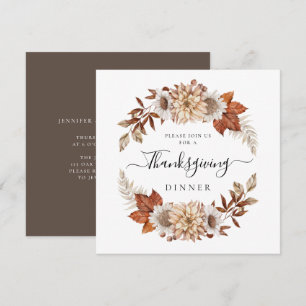 Rustic Brown Fall Leaves Thanksgiving Dinner Invitation