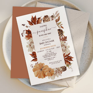 Rustic Brown Fall Little Pumpkin Baby Shower Invitation