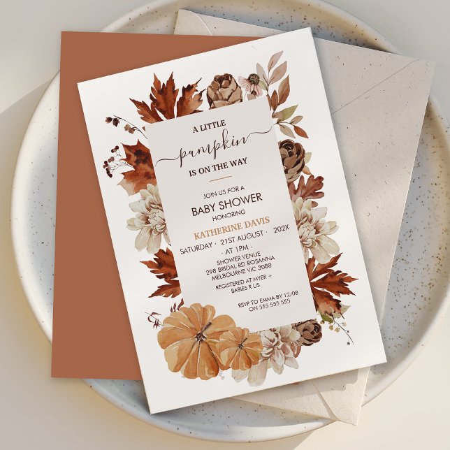 Rustic Brown Fall Little Pumpkin Baby Shower  Invitation (Rustic Little Pumpkin baby Shower Invitation Template, Fall Baby Shower Invitation, Gender Neutral)