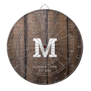 Rustic Brown Faux Wood Family Monogram Customized Dartboard