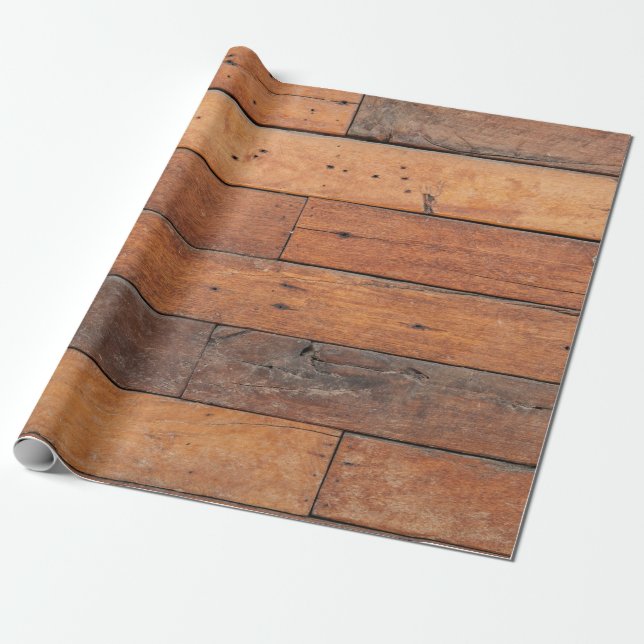 Rustic Brown Faux Wood Planks Pattern Wrapping Paper (Unrolled)