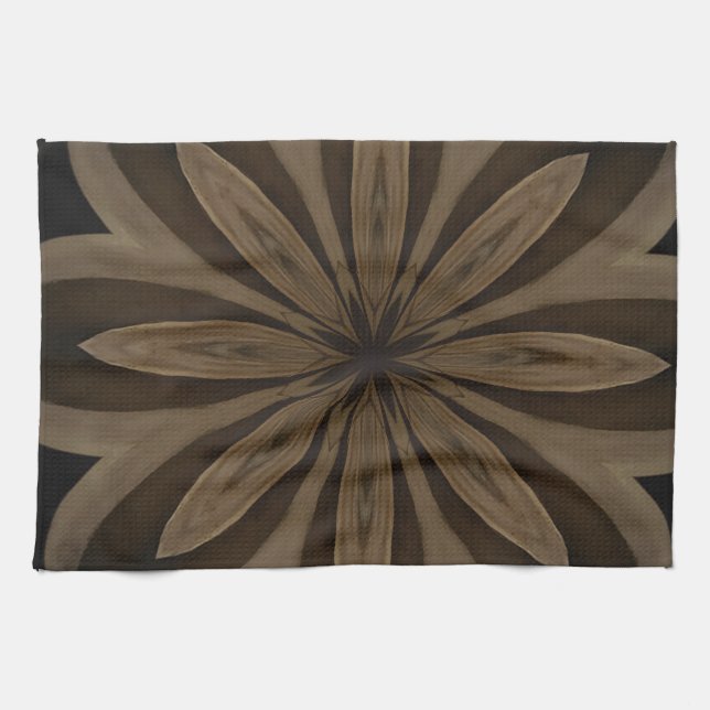 Rustic Brown Floral Kaleidoscope Design Kitchen Towel (Horizontal)