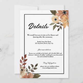 Rustic Brown Floral Wedding Details Enclosure Card