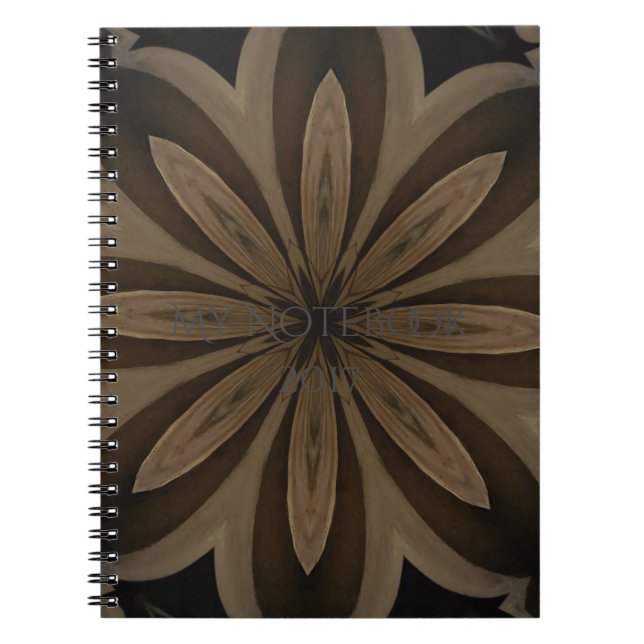 Rustic Brown Flower Kaleidoscope Design Notebook (Front)