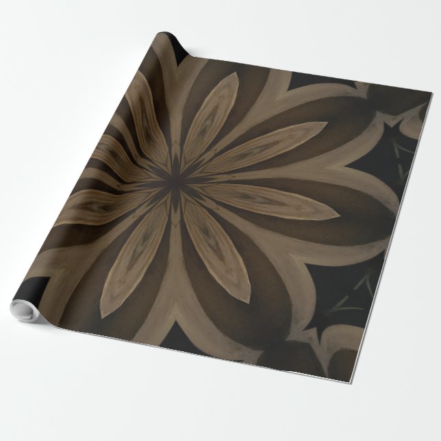 Rustic Brown Flower Kaleidoscope Design Wrapping Paper (Unrolled)