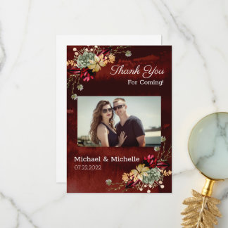 Rustic Brown Flowers Wedding Thank You Card