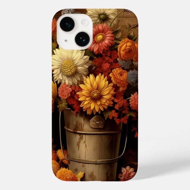 Rustic brown gold orange white Autumn flowers  Case-Mate iPhone Case (Back)