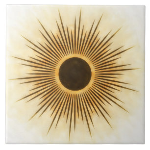 Rustic Brown Gold Sunburst Art Tile