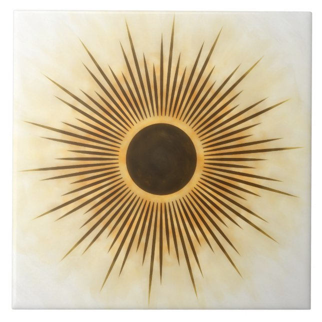 Rustic Brown Gold Sunburst Art Tile (Front)
