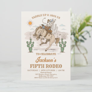 Rustic Brown Green Bronco Cowboy Rodeo Birthday Invitation