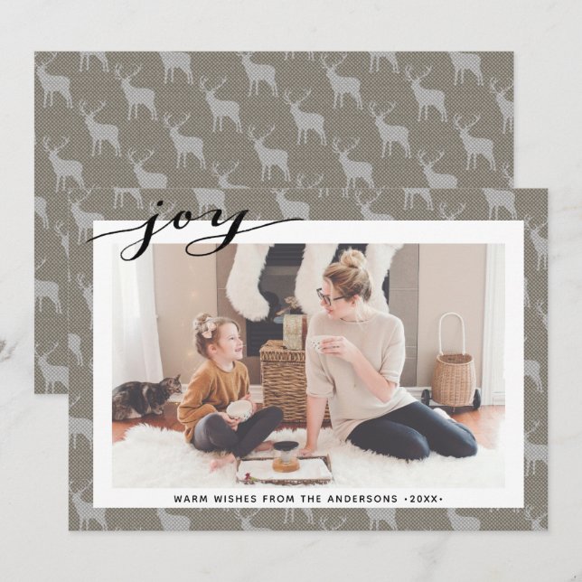 Rustic Brown Grey Burlap Elegant Script Minimalist Holiday Card (Front/Back)