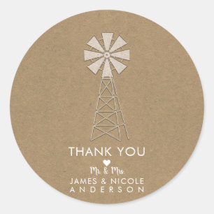 Rustic Brown Kraft Farm Windmill Modern Wedding Classic Round Sticker