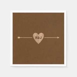 Rustic Brown Kraft Heart Arrow Bridal Shower Napkin