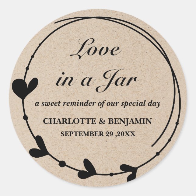 Rustic Brown Kraft Mason Jar Wedding Favour Labels (Front)