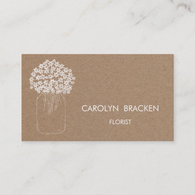 Rustic Brown Kraft Paper Mason Jar Flowers Business Card (Front)