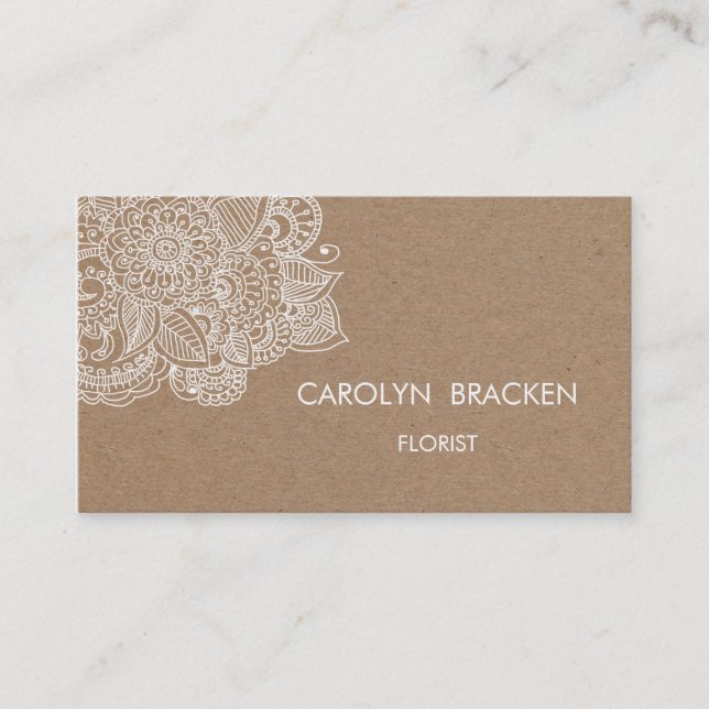 Rustic Brown Kraft Paper Paisley Doodle Business Card (Front)