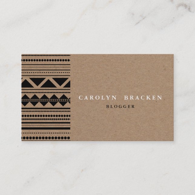 Rustic Brown Kraft Paper Tribal Aztec Pattern Business Card (Front)