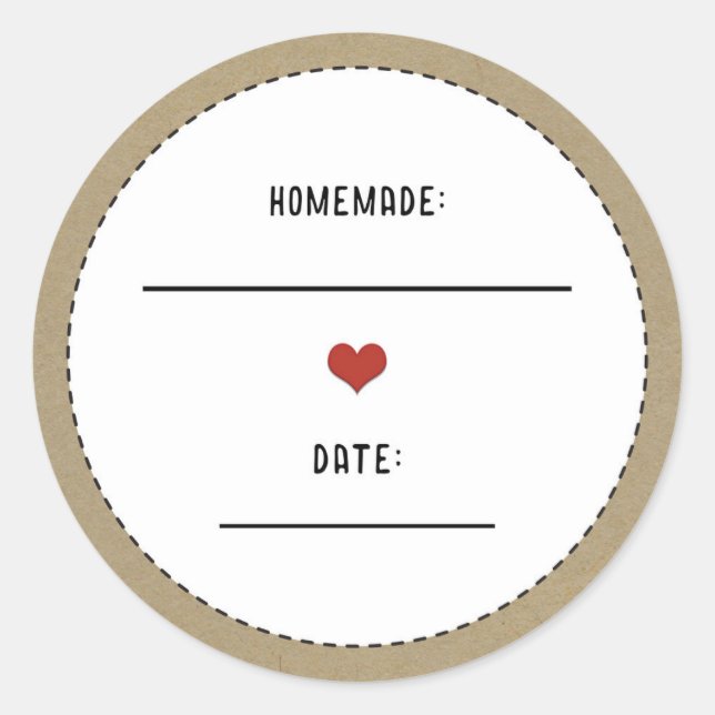 Rustic Brown Kraft Red Heart Homemade Canning Jar Classic Round Sticker (Front)