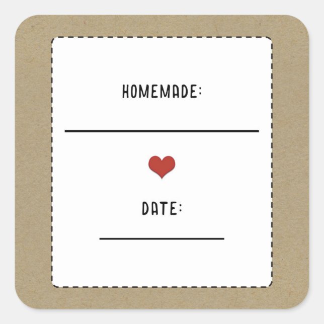 Rustic Brown Kraft Red Heart Homemade Canning Jar Square Sticker (Front)